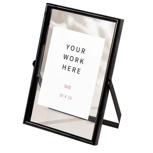 Minimalist black metal picture frame with transparent glass for elegant desk display