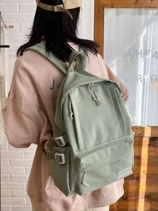 Large capacity sage green minimalist student backpack with multiple zipper pockets
