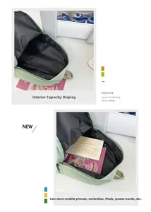 Detailansicht des Innenraums eines grünen Rucksacks mit großem Stauraumangebot