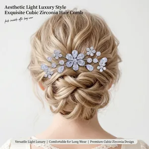Peigne à Cheveux Mariée Élégant Alliage Zirconia Floral Argent Tournesol Accessoires Cheveux Mariage Pour Femme Banquet Fête Coiffe