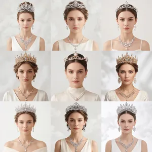 Parure de bijoux de mariée avec tiare en strass, collier et boucles d'oreilles assortis