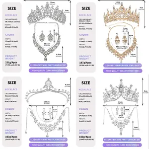 Tableau des tailles détaillé pour parures de bijoux diadème et collier en strass chic