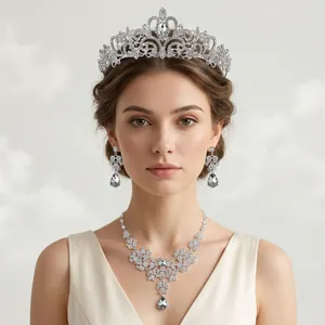 Élégant ensemble couronne, collier et boucles d'oreilles en strass sur un mannequin