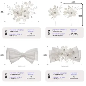 Spécifications détaillées de taille pour pinces à cheveux fleurs blanches et nœuds.