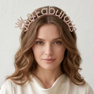 Diadema elegante "30 & Fabulous" en oro rosa con pedrería para fiesta de cumpleaños