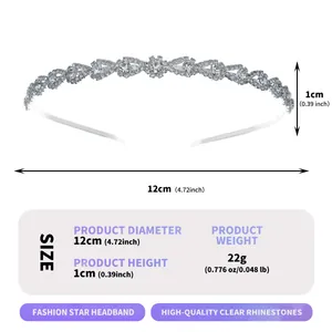 Dimensions et spécifications détaillées du serre-tête élégant orné de strass brillants