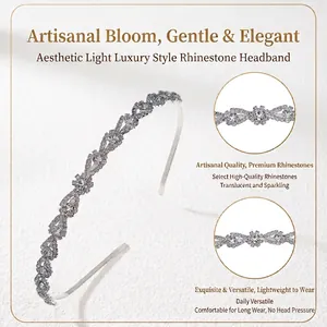 Serre-tête fin argenté élégant avec strass étincelants pour femmes, accessoire mariée