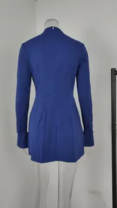 Detailed back view of a slim fit long sleeve royal blue bodycon mini dress on a mannequin