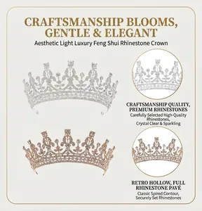 Detailed view of vintage hollow alloy crown with intricate clear rhinestone pavé setting