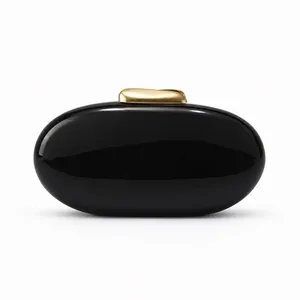 Glänzende schwarze Acryl-Abendtasche mit elegantem goldfarbenem Metallverschluss