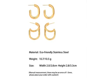 Detailed product specifications for elegant gold double-layer C-shape stainless steel earrings