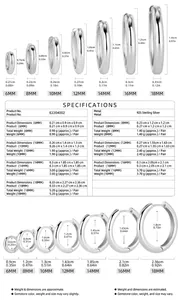 Detailed size chart for 925 sterling silver hoop earrings ranging from 6mm to 18mm