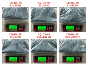 Weight measurement for men's blue ribbed polo shirt in sizes S to 3XL for reference.