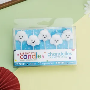 Poodle shaped white cartoon birthday candles for cute party cake decoration