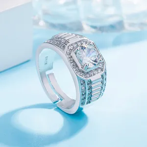 Detailed macro shot of an adjustable S925 silver men's ring with sparkling zircon stones