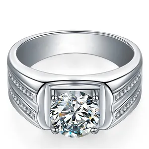 Close-up macro view of a luxury silver ring with a large sparkling round zircon stone.