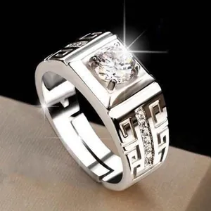Luxury Silver Color Adjustable Open Ring For Men And Women Domineering Clear Zirconia Inlaid Wedding Engagement Ring Jewelry