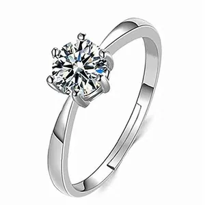 Classic silver-toned solitaire ring with a sparkling round-cut zircon and adjustable band