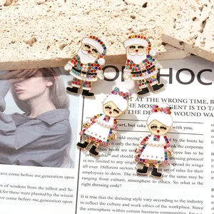 Christmas Santa Claus Grandma Enamel Rhinestone Dangle Earrings Alloy Artificial Pearl Festive Party Jewelry For Women