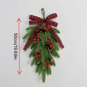 Detail view showing 50cm height of the Christmas inverted teardrop wreath decoration