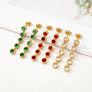 304 Stainless Steel Long Drop Earrings Minimalist Gold Plated Rhinestone Geometric Commuter Jewelry For Women Wedding Party Gifts