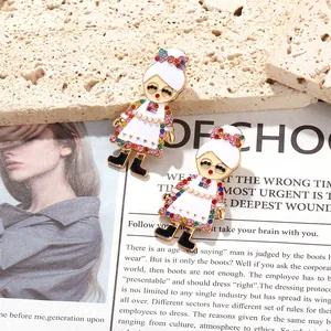 Detailed close-up of festive Christmas grandmother enamel earrings with colorful rhinestones