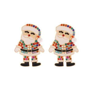 Detailed close-up showing the vibrant multi-colored rhinestones on Santa Claus earrings