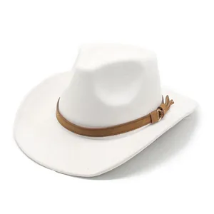 Detailed view of a white vintage faux suede cowboy hat with decorative brown band.