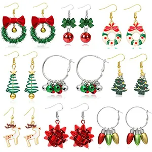 Orecchini Pendenti a Forma di Albero di Natale Fiocco di Neve Campana Fenicottero in Lega Strass Babbo Natale Alce Gioielli alla Moda Donna Regalo