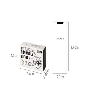 Size comparison chart for ZABC 8pcs wooden stamp set shown against iPhone model