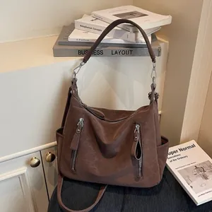 Women PU Leather Crossbody Bag Large Capacity Hobo Shoulder Bag With Adjustable Strap For Daily Commute Work School