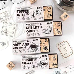 ZABC vintage wooden stamp set for DIY journal decoration with 8 pieces per box.