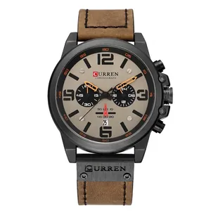 CURREN 8314 Men Business Chronograph Quartz Watch Calendar Waterproof Alloy Case Faux Leather Strap Casual Wristwatch