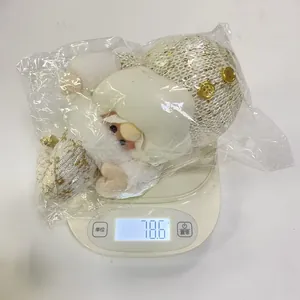 Lichtgevende Kerstman knuffel in plastic gewogen op 78,6 g op een digitale weegschaal.