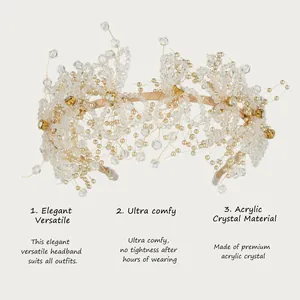 Serre-tête en perles de cristal fait main au design floral élégant et confortable