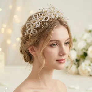 Serre-tête élégant de style coréen orné de perles de cristal pour mariage et fêtes