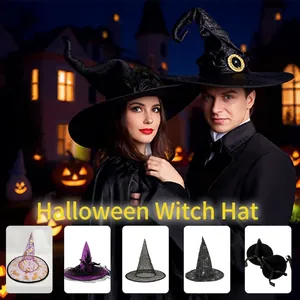 Oxford Cloth Halloween Witch Hat Wizard Hat Sequin Spider Web Pattern For Masquerade Party Costume Accessories