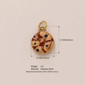 Detailed view of the circular stainless steel pendant with blue and brown patterns