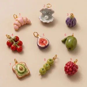 Collier Pendentifs Miniature Fruits et Nourriture en Acier Inoxydable pour Femmes Pendentifs Bijoux Plaqués Or Figue Coquille Perle Artificielle