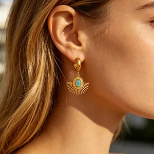 Stainless Steel Gold Plated Drop Earrings For Women Vintage Sunflower Heart Rose Angel Cross Rhinestone Artificial Pearl Jewelry