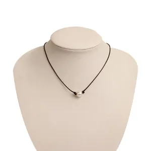 Gargantilla de Cordón de Cera con Perla Artificial Minimalista para Mujer Joyería de Moda Vintage Hecha a Mano Accesorio