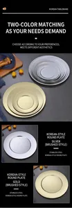 Detailed view of premium gold and silver brushed stainless steel round plates.