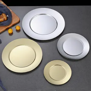 Plateau de Service Rond en Acier Inoxydable Or Argent Vieilli Assiette en Métal Style Coréen pour Fruits Gâteau Barbecue Maison Cuisine