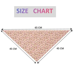 Detailed size chart for the floral daisy pattern cotton pet bandana: 65x45x45 cm.