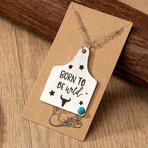 Western Kuh Ohrenmarke Anhänger Halskette Legierung Türkis Graviert Boho Retro Cowboy Schmuck Für Damen Geschenk Accessoire