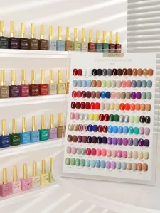 Professional display board with 72 shades of macaron and cherry red gel nail polish collection