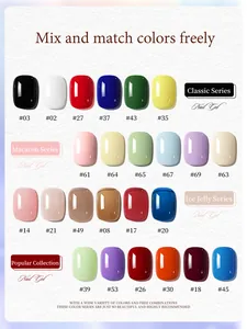 Comprehensive nail gel color chart featuring Macaron, Ice Jelly, and Classic series