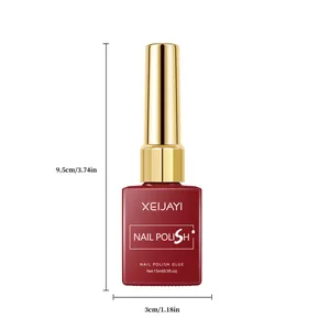 Professional 15ml cherry red nail polish glue with elegant gold cap and size markings