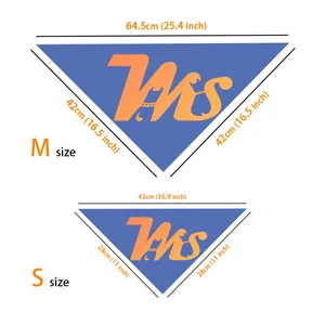 Maattabel voor driehoekige bandana voor huisdieren met afmetingen S en M in cm en inch