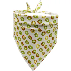 Soft cotton triangular pet bandana featuring a vibrant green kiwi fruit pattern print